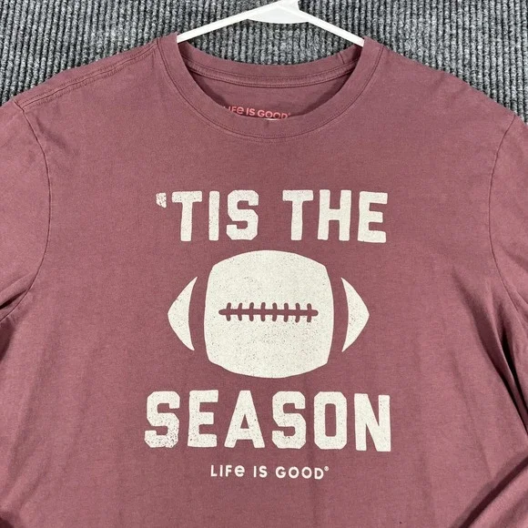 Life is Good Shirt Mens Large Red Long Sleeve Football Season Crusher Crew - Picture 4 of 10